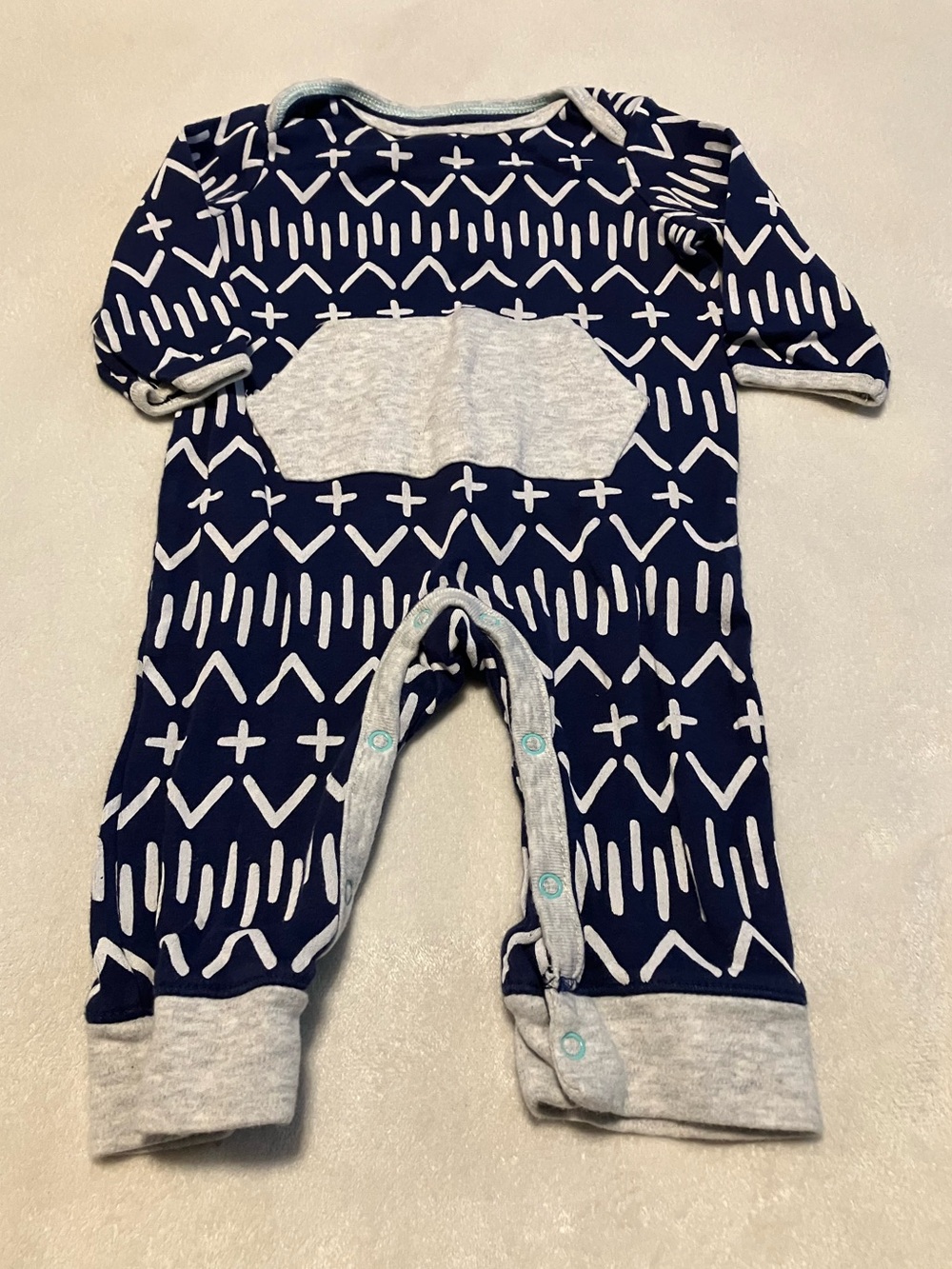 Navy and Light Gray Geometric Baby Romper